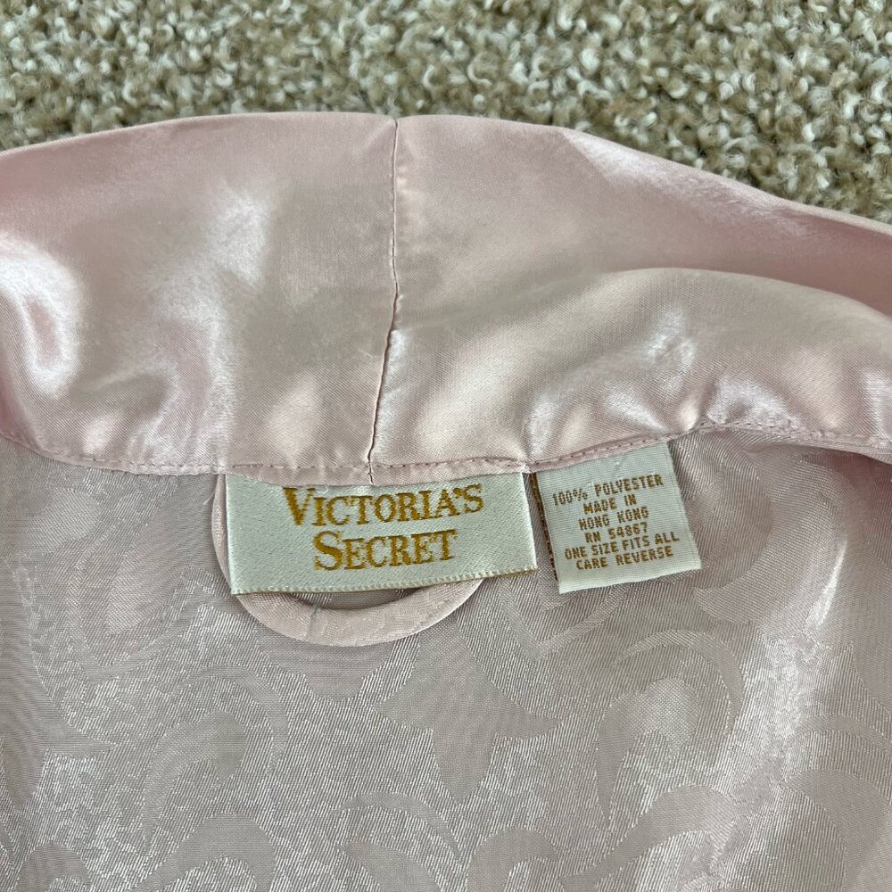 Vintage Victoria Secret Gold Label Kimono Robe Short 80s Baby Pink Satin OS - Picture 4 of 5